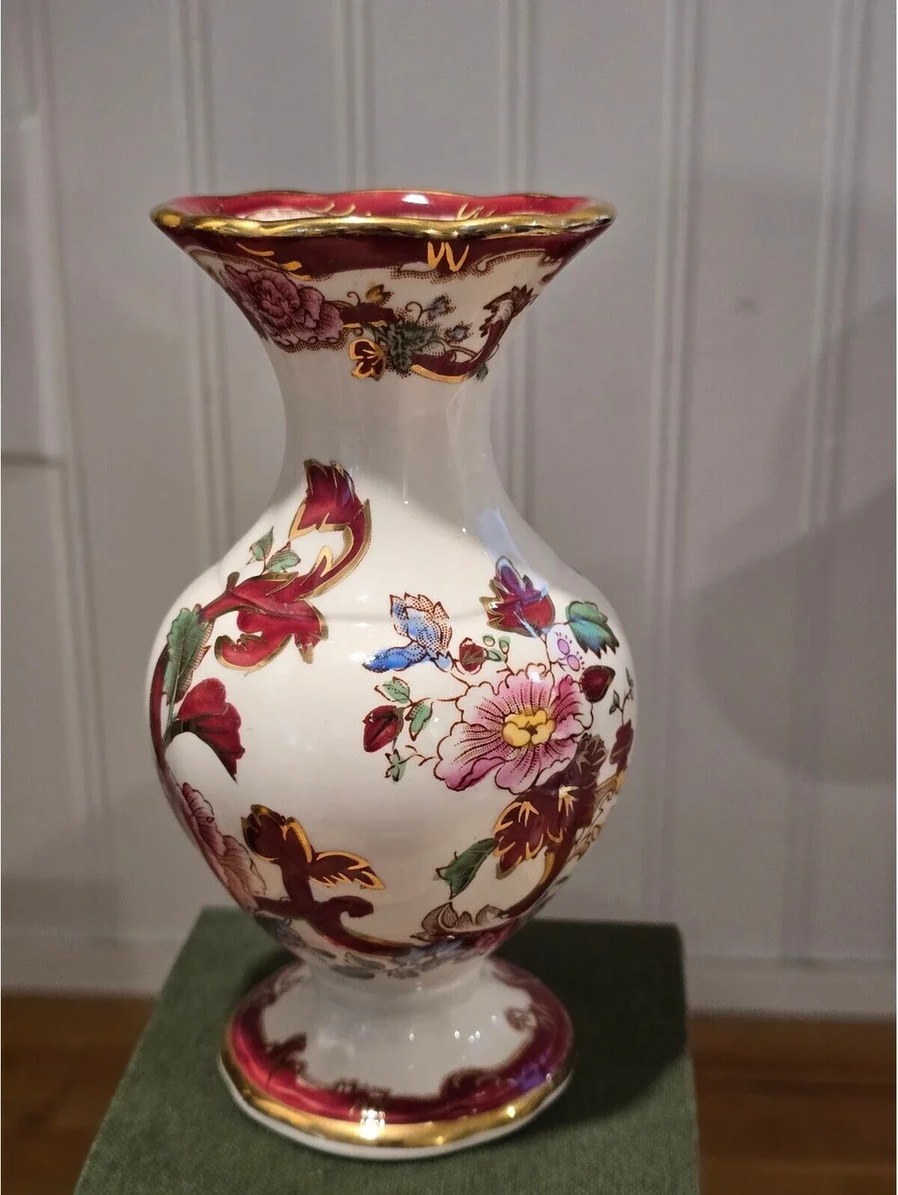 Mason's Ironstone Miniature Red Mandalay Floral Porcelain Vase - Made in England